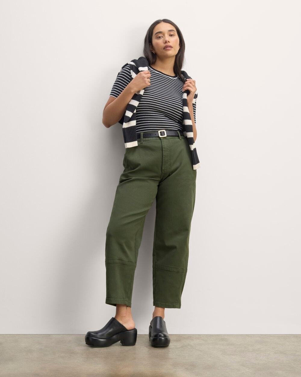 NWT Everlane The Utility Barrel Pant Dark Forest Green Organic Cotton Size 14
